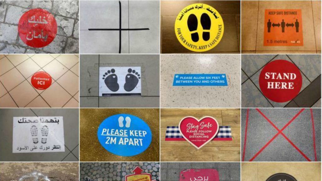 Señales para mantener la distancia en todo el mundo