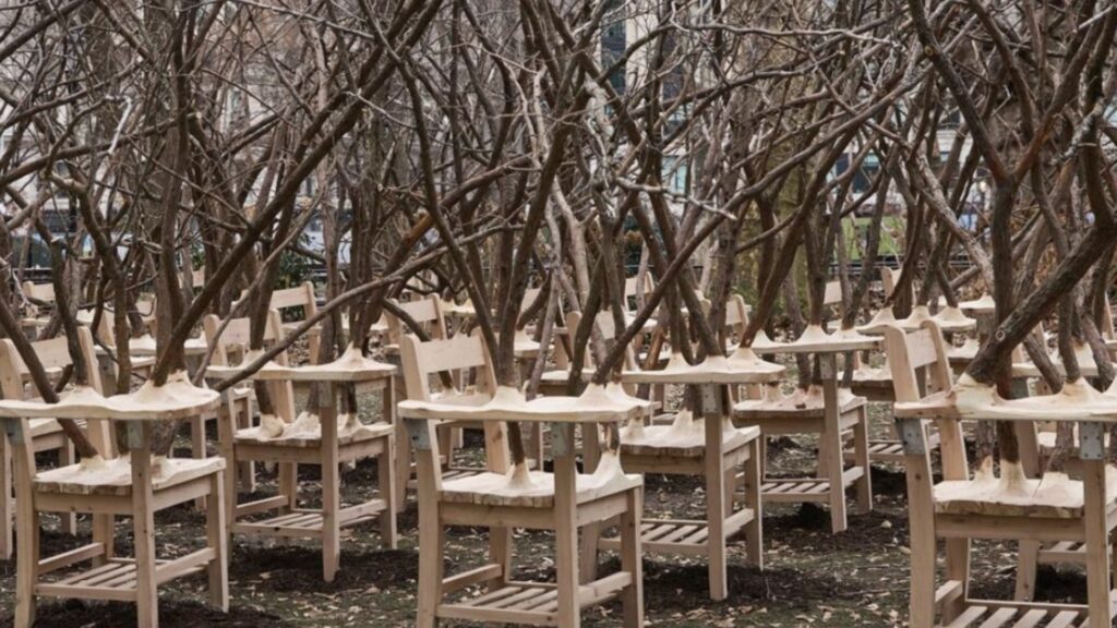 Hugh Hayden instala 100 pupitres escolares en parque de Nueva York
